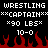 Pixelated text displays 'WRESTLING' above two identical sections with 'CAPTAIN', '90 LBS', and '10-0', all over red flame graphics on black background.