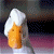 A 4-frame animated contact sheet showing a cartoon duck character with white head feathers and orange beak/face, performing subtle motion against a gray background.