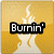 Animated icon with yellow gradient background showing a flame-like shape and changing text.