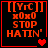 [Y-C] xoxo STOP HATIN' text in orange pixelated font on black background with red border and heart symbols.