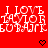 Red background with repeated white text "I LOVE TAYLOR SWIFT" and black pixel hearts, some hearts change from hollow to solid.