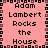 Pixelated text repeats 'Adam Lambert Rocks the House' in a pattern on a pink background with black and brown border elements