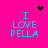 Bright pink background with four identical cyan text blocks reading "I LOVE PELLA" arranged in a , each with a small black pixelated symbol above it