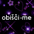 Pixelated icon with four quadrants: top-left shows 'obisci-me' text on dark background, top-right has colorful abstract shapes, bottom-left features Hello Kitty character with heart speech bubble, bottom-right displays 'heLLoXkiTTY' over pink heart.