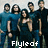 Group of people in blue and dark clothing with text 'Flyleaf' on left side, transitioning to a heart symbol on right.