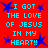 Red background with cyan text reading "I GOT THE LOVE OF JESUS IN MY HEART!!" and blue star shapes, repeated in a pattern