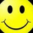 Yellow smiley face icon with black eyes and mouth on yellow background, accompanied by pixelated text reading 'don't worry' and 'be happy' in black.