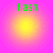 Four identical circular icons with yellow centers and pink gradients, each displaying green pixelated text "flash" at the top.
