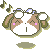 Pixel art of a brown and white hamster-like character with closed eyes, pink cheeks, and headphones, surrounded by musical notes on gray background.