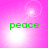 Green text reading 'peace' on a pink background with shifting white light effects.