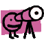 Two cartoon figures with pink backgrounds; one figure has a large eye and the other has a small dot for an eye, both smiling.