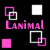A 50x50 pixel animated contact sheet showing two frames of a minimalist icon with overlapping squares and the text "Lanimal" in pink and white on black background.