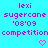 Pixelated text and heart symbols on a cyan background with purple lettering.