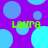 Purple background with scattered light blue circles and four instances of green text reading 'Laura' in pixelated font.