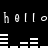 Pixelated text 'hello' repeated twice with horizontal bar patterns below each line on a black background.