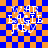 Blue and orange checkered background with white text reading "WAR EAGLE JEB" in a pixelated style, showing animation changes