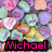 pastel-colored heart-shaped candies with the name 'Michael' displayed in pink and green text on black backgrounds