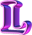 Two stylized 'L' characters with gradient purple and pink coloring, outlined in bright pink, displayed side-by-side on a gray background.