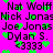 A static image displays a of names and symbols on a bright pink background with green heart shapes scattered throughout