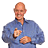 Pixelated image of a bald man in blue shirt with hands clasped, next to blurred version and text 'Stephen Covey' in yellow.