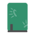 Green rectangular icon with light green abstract shapes and a dark brown vertical element at the bottom left.