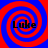 Four identical spiral patterns with red and blue concentric circles, each containing the text 'Luke' in black pixelated font.