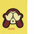 A pixelated monkey with brown hair and beige skin covers its eyes, ears, and mouth in three separate against yellow backgrounds