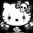 Pixelated Hello Kitty figure with black and white coloring, red text reading 'Even Hello Kitty Is EMO' on black background, static image with no visible animation changes.