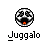 Pixelated circular icon with black-and-white checkered pattern and orange pixel cluster at bottom center, below which is stylized text reading 'Juggalo' on gray background.