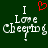 Green background with white pixelated text reading "I Love Cheering" and a red pixelated heart symbol above the text.