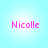 Four identical pixelated text displays of 'Nicolle' in pink on a light blue gradient background, arranged in a
