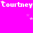 Bright pink background with repeated white text 'Courtney' and small star symbols in various positions across the frame.