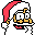 Pixelated character with red hair and yellow accents wears white outfit, holding tray with red item; show mouth expression change from open to closed