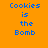 Four pixelated display "Cookies is the Bomb" text in blue on orange, green, bright green, and lime backgrounds