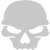 A static grayscale icon showing a stylized skull with hollow eye sockets and a triangular nose cavity on a light gray background.