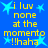 Blue background with yellow text reading "i luv none at the momento !!haha" and light blue star shapes scattered throughout.