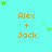 Cyan background with orange text 'Alex + Jack' and green star animations in a