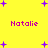 Yellow background with purple plus signs and four instances of the name 'Natalie' in pink pixelated text.