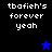 Pixelated text 'tbafeich's forever yeah' on black and blue backgrounds with a star symbol changing color.