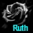Pixelated grayscale icon with abstract swirling shapes and cyan text reading "Ruth" on a black background.