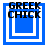 Four blue and white square frames with 'GREEK CHICK' text above each, showing different nested square patterns.