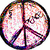 A circular peace sign icon with pink and white segments, a handwritten note reading "P.S. I LOVE U" on gray background, a person in black vest over white shirt against orange backdrop, and green star with red outline labeled "Friends<3".