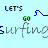 Animated icon with light blue background showing 'LET'S GO' text above 'surfing' repeated three times, where the wave symbol changes shape across frames.