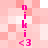 A static pixel art image with a pink and white checkered background, featuring vertical text and symbols in bright pink.