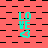 Cyan 'LOVE' text with heart symbol over black-and-white checkered and striped backgrounds on coral canvas.