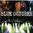 A four- of pixelated images showing a band performing on stage, with text "BLUE OCTOBER" and green lighting effects