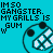 Pixelated cyan background with repeated black text and a smiling face icon showing teeth, where the mouth's animation changes from closed to open.