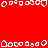 Red background with scattered white pixelated shapes resembling abstract icons or symbols, some forming partial heart-like forms.