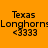 A static digital image with orange background displaying four identical text-based icons featuring 'Texas Longhorns' and '<3333' in black pixelated font.