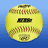 A pixelated yellow softball with red stitching and a black rectangular mark on its surface, next to white text reading "softball lis life" on a blue background.